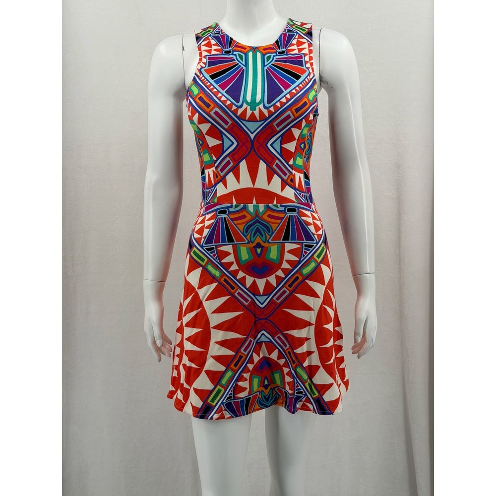Mara Hoffman Dress Women Small Orange Geometric Aztec Artsy Fit & Flare Colorful